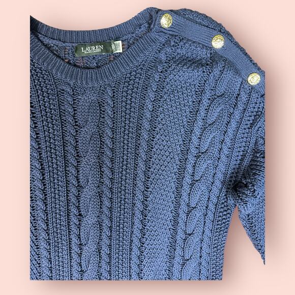 Lauren Ralph Lauren Cable Knit Sweater Navy Blue Plus Size 2X XXL Cotton - Picture 3 of 4